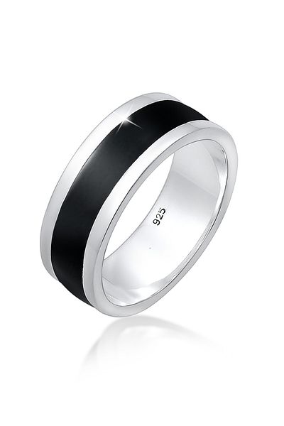 KUZZOI Ring Bandring Casual Geo Emaille Schwarz 925 Sterling Silber