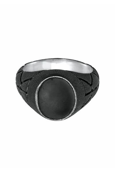KUZZOI Ring Herren Siegelring Oxidiert Schwarz Robust Mit Emaille In 925 Sterling Silber