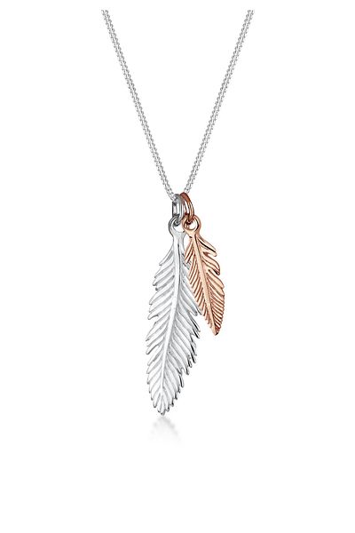 ELLI Colier Doamnă Pandantiv Pene Aspect Boho Trend Bicolor În Argint Sterling 925