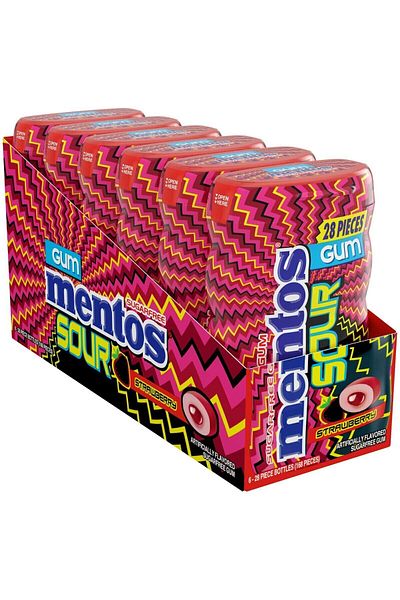 Mentos علكة حامضة جديدة بنكهة الفراولة - 56 جرام × 6 قطع