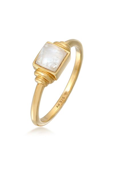 ELLI Ring Premium Ring Ladies Square Vintage With Moonstone In 925 Sterling Silver Gold Plated