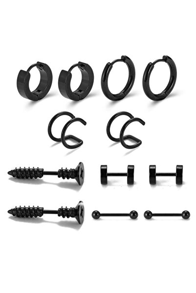 REDz Accessories Cercei la modă pentru bărbați, cerc dublu, oțel inoxidabil, negru