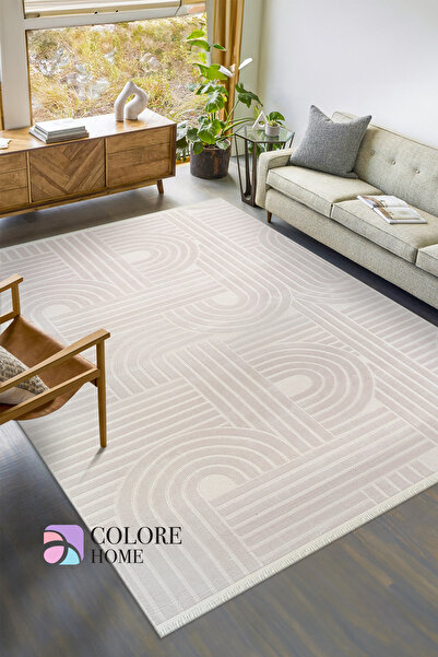 Colore Home Akrilik Krem İskandinav Desen Dokuma Halı Bohem Krem Yolluk Akrilik Halı