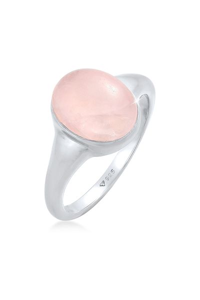 ELLI Ring Damen Siegelring Oval Trend Chunky mit Rosenquarz in 925 Sterling Silber