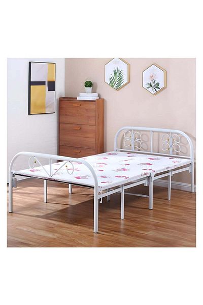 l'elefante Foldable and adjustable single bed, heavy duty, with a metal steel bed frame and settings without to
