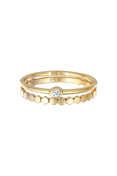 ELLI Yüzük Bayan Set Tektaş Sonsuzluk Pırlanta (0,03 CT) 375 Sarı Altın