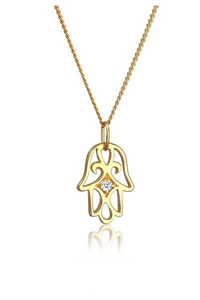 ELLI Halskette Damen Hamsa Motiv Filigran mit Diamant (0,03 CT.) in 585 Gelbgold