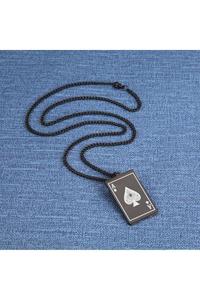 REDz Accessories Lanț As de pică, Carte de joc As de pică, Gotic, Bărbați, Oțel inoxidabil, Negru