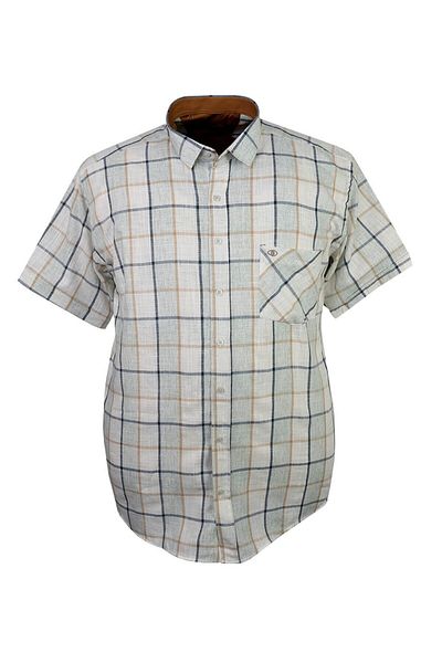 tambattal Large Size Linen Shirt Plaid Short Sleeve Suitable for 120Kg-165Kg