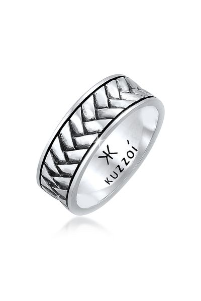KUZZOI Ring Herren Bandring Fischgrät Vintage Massiv 925 Sterling Silber
