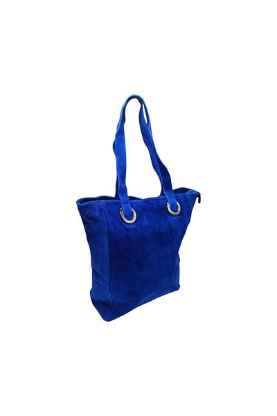 EVoStyle Geanta Damă EVoStyle Shopper S723, Piele Naturală Suede, 30cm x 38cm x 14cm, Culoare Albastru