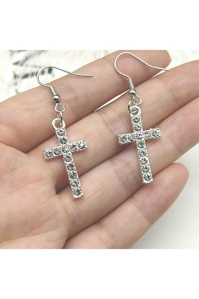 REDz Accessories Cercei Cruciulit, Cruce de Cristal, Femei, Oțel Inoxidabil, Argint