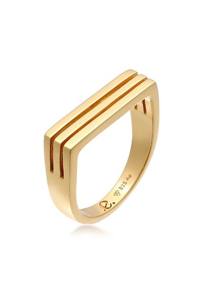 ELLI Ring Premium Ring Ladies Signet Rectangle Grooves In 925 Sterling Silver Rhodium Plated