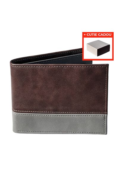 REDz Accessories Men's Wallet, Leather Look, Minimalist Design, Bi-color, Brown/Grey