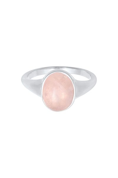 ELLI Ring Damen Siegelring Oval Trend Chunky mit Rosenquarz in 925 Sterling Silber