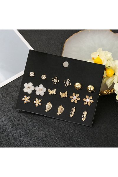 REDz Accessories Set de 9 perechi de cercei, femei, oțel inoxidabil, modă, auriu