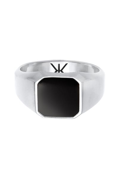 KUZZOI Ring Herren Siegelring Emaille Schwarz Basic Trend aus 925 Sterling Silber