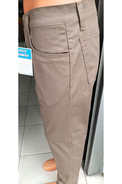 BeyzDenim Λινό παντελόνι σε χρώμα ρεβιθιού - Κλασικό τζιν σε κόψιμο, μεγάλο μέγεθος
