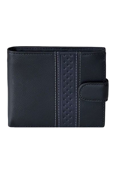 REDz Accessories Men's Wallet, Genuine Leather, Clasp Closure, Navy Blue Insert, Black/Brown