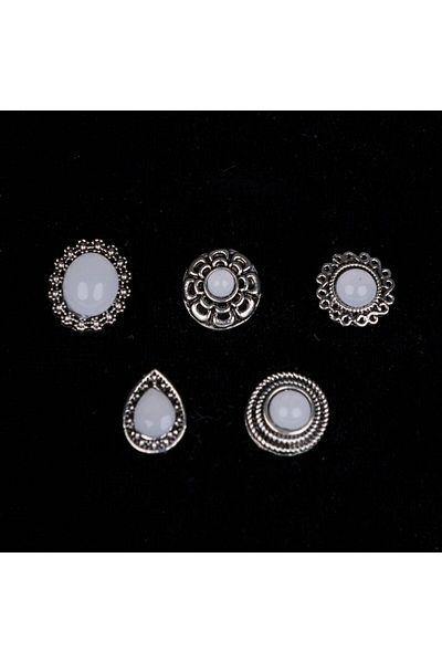 REDz Accessories Set de cercei, vintage, geometric, argintiu/alb, sidef