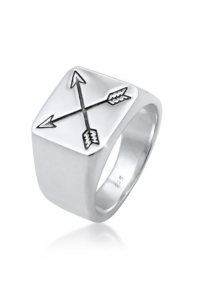 KUZZOI Ring Siegelring Schwarz Oxidierte Pfeile 925 Sterling Silber
