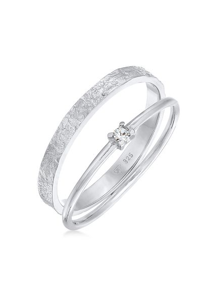 ELLI Inel Doamnă Stivă De 2 Set Solitaire Cu Cristal De Sticlă În Argint Sterling 925