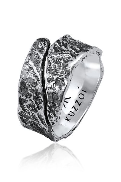 KUZZOI Ring Herren Bandring Struktur Used Look Oxidiert aus 925 Sterling Silber
