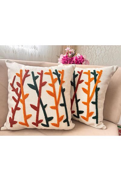 Mustgross Set de 2 huse de pernă din in brodat Bohemian Punch - 43x43 Cm