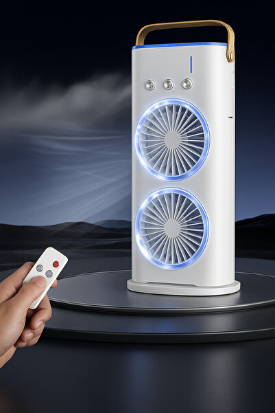 Gibox Çift Fanlı Taşınabilir Mini Klima – LED Işıklı, Nemlendirici, Sessiz, Uzaktan Kumandalı Serinletici