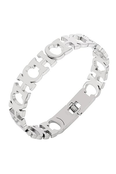REDz Accessories Brățară CH Hollow, pentru femei, design vestimentar, oțel inoxidabil, argint
