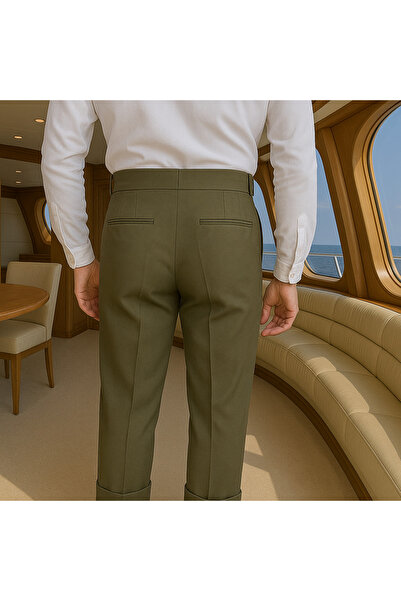 town walker Erkek Italyan Kesim Kumaş Pantolon Bel Düğmeli Old Money tarz