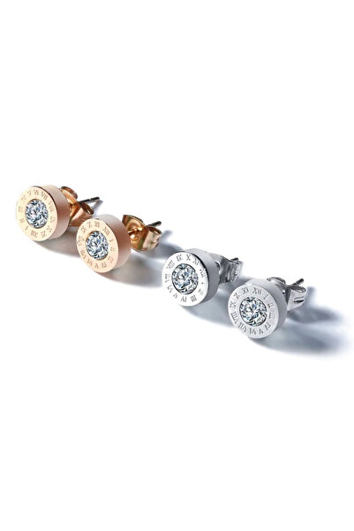 REDz Accessories Απλά σκουλαρίκια με λατινικούς αριθμούς, ζιρκόνιο, ροζ χρυσό