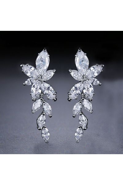 REDz Accessories Cercei Majestic Leaf, Cristale de Zirconiu, Eleganți, Femei, Argint