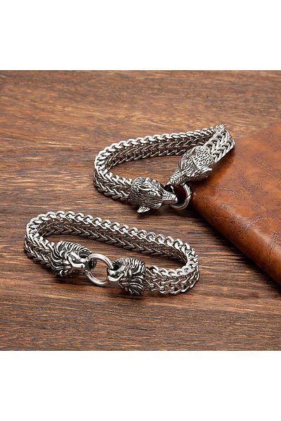 REDz Accessories Wolf Link Bracelet, Men, Stainless-steel, Silver
