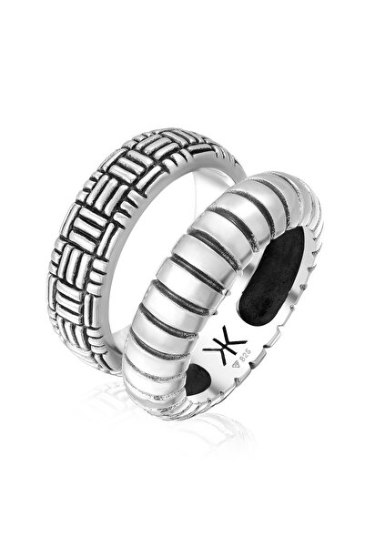 KUZZOI Ring Herrenband Vintage Set Oxidiert in 925 Sterling Silber