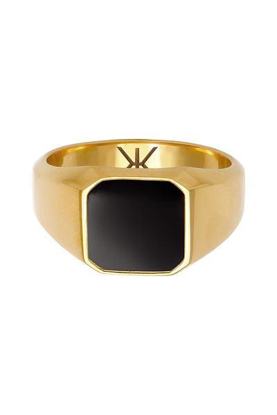 KUZZOI Ring Herren Siegelring Emaille Schwarz Basic Trend aus 925 Sterling Silber