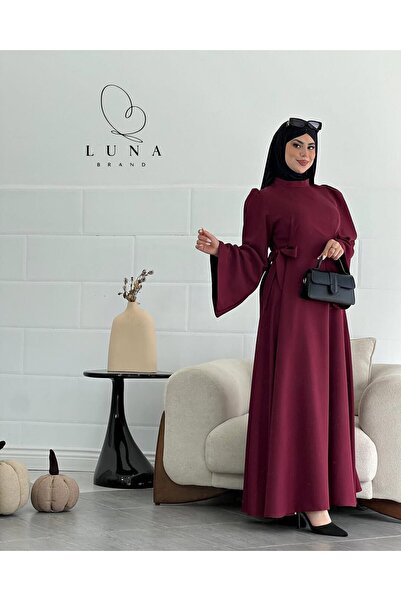 Esre Store 4516 - فستان حجاب برباط أحمر داكن