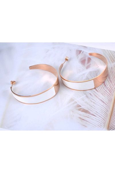 REDz Accessories Semi-Circle Earrings, Stainless-steel, Rose-Gold/White