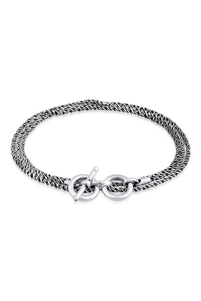 KUZZOI Armband Herren Kordel Halskette T-Bone Massiv Robust Oxidiert In 925 Sterling Silber
