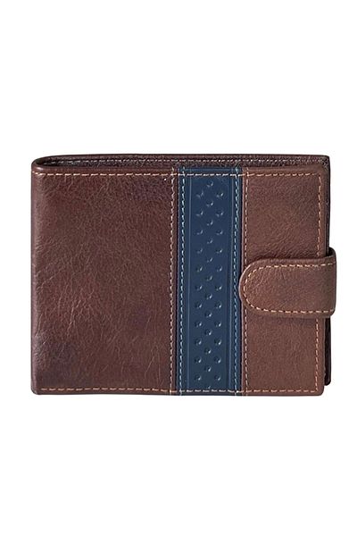 REDz Accessories Men's Wallet, Genuine Leather, Clasp Closure, Navy Insert, Brown/Grey/Navy