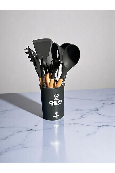 GUNES ZUCCACIYE Bamboo Handle Heat Resistant Silicone Kitchenware Set 12 Pieces