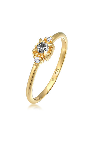 ELLI Ring Damen Solitärring Salt-Pepper mit Diamant (0,11 ct.) und Topas Edel...