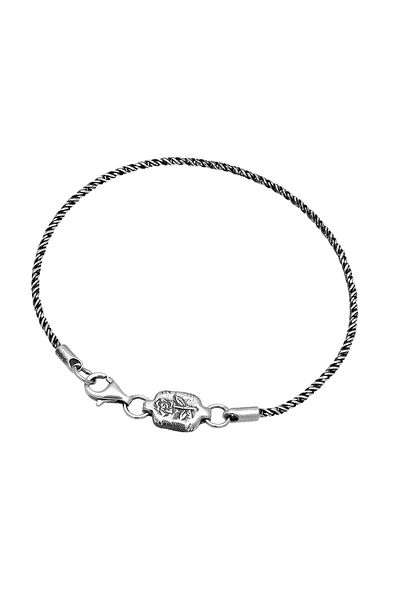 HAZE & GLORY Bracelet Rose Blume Kordelkette 925 Silber Oxidiert