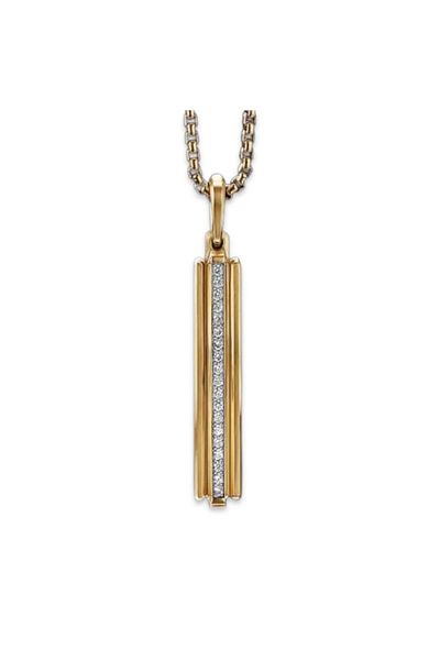 REDz Accessories Men's Chain, Rectangular Pendant with Crystals, Gold