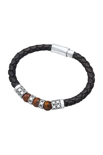 KUZZOI Bracelet Herren Leder Bead Magnet-verschluß 925er Silber