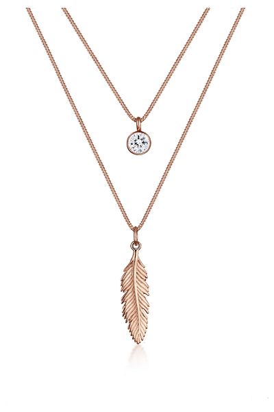 ELLI Halskette Damen Feder Boho mit Kristall in 925 Sterling Silber