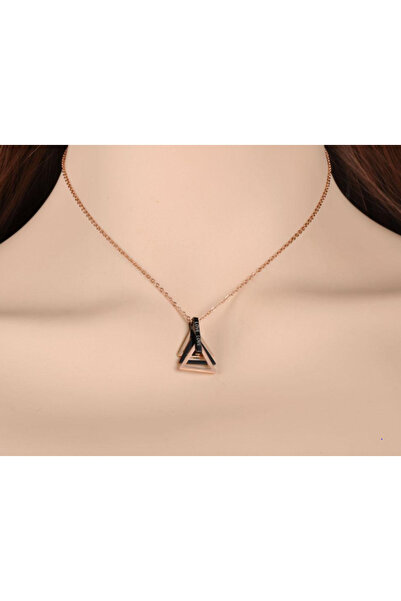 REDz Accessories Γυναικείο Κολιέ, Μενταγιόν με 3 Τρίγωνα, Ροζ-Χρυσό/Μαύρο