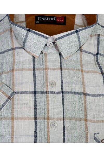 tambattal Large Size Linen Shirt Plaid Short Sleeve Suitable for 120Kg-165Kg