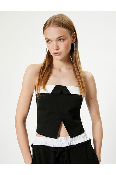 Koton New Season Strapless Bustier Color Contrast Fold Detailed Asymmetrical Cut