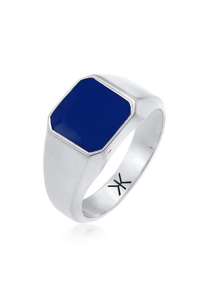 KUZZOI Ring Herren Siegelring Blau Basic Massiv mit Emaille aus 925 Sterling Silber vergoldet